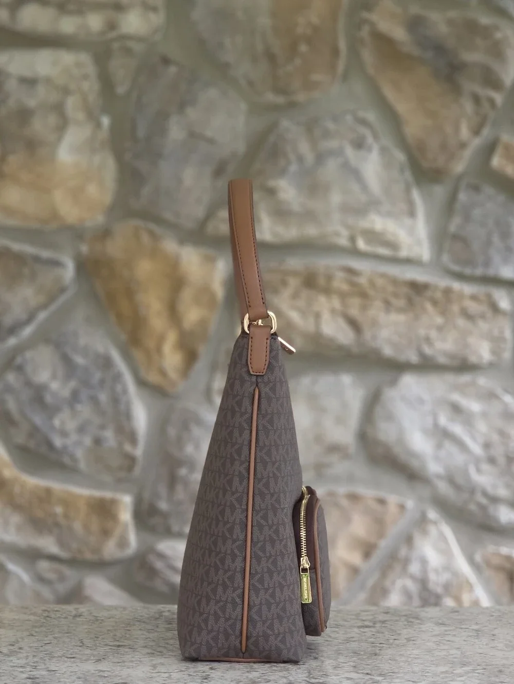 Michael Kors Merritt Large Brown Signature Logo Cargo Shoulder Bag